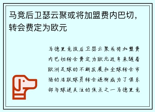 马竞后卫瑟云聚或将加盟费内巴切，转会费定为欧元